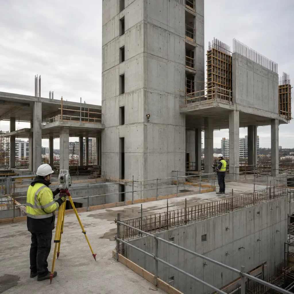 Betonarme yapı ölçüm sonuçlarını proje verileriyle karşılaştıran mühendislik ekibi